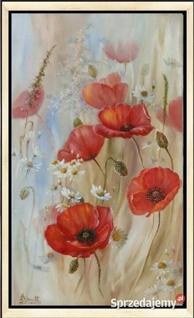 Makowa Łąka, ręcznie malowany olejny, Lidia Olbrycht