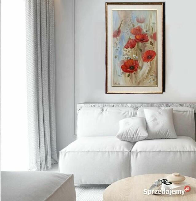 Makowa Łąka, ręcznie malowany olejny, Lidia Olbrycht