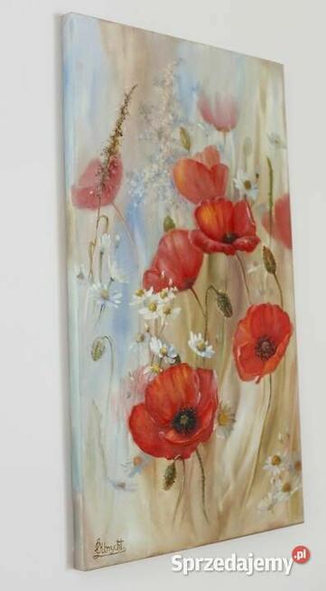 Makowa Łąka, ręcznie malowany olejny, Lidia Olbrycht