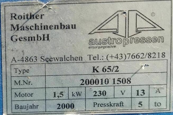 Belownica prasa dwukokorowa do foli makulatury kartonu