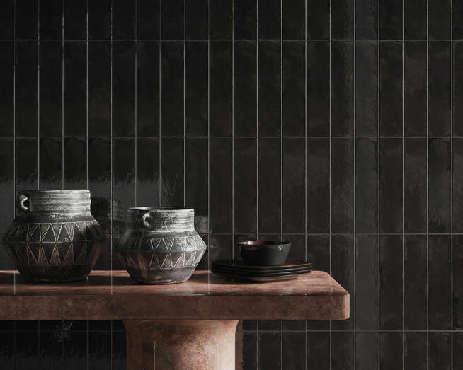 Płytki cegiełki 30x7 kuchenne między szafki Palette black