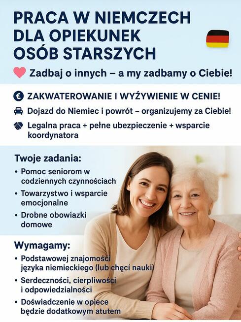 Praca w opiece w DE! Szybki wyjazd i sprawdzone zlecenia!