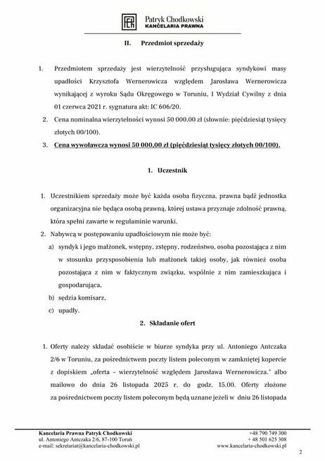 Syndyk sprzeda wierzytelność