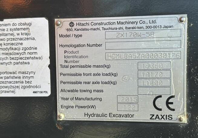 KOPARKA KOŁOWA MARKI HITACHI ZX 170W-5B