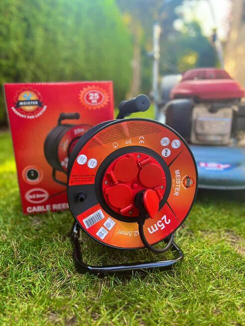 Przedłużacz 25m plastik bęben 129zl Przedłużacz 25m metal