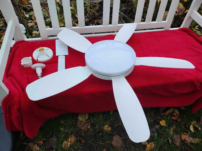 Wentylator Sufitowy Wiatrak Biały Lampa plafon LED z pilotem