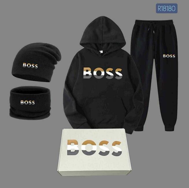 Komplet męski spodnie dresowe z bluza + czapka z kominem