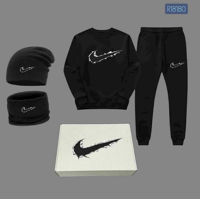 Komplet męski spodnie dresowe z bluza + czapka z kominem