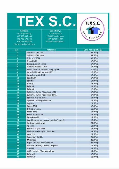 Hurtownia odzieży używanej TEX Sandomierz
