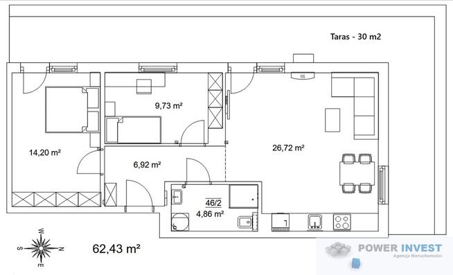 Słoneczne 3-pokojowe mieszkanie z balkonem, klima