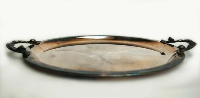 Nowa taca posrebrzana platerowana srebrem Resovia róże PRL