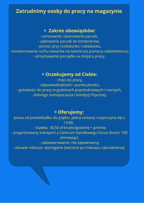Zatrudnimy do pracy na magazynie