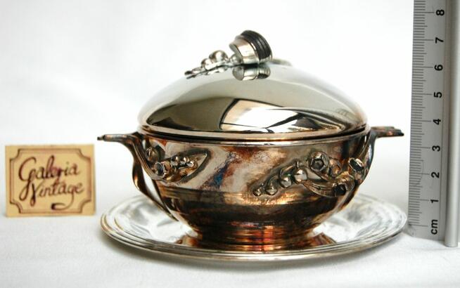 Posrebrzana cukiernica platerowana srebrem konwalie Resovia