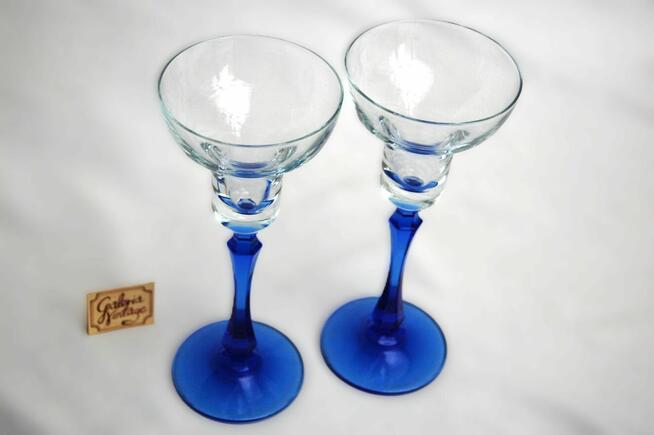 Dwa kryształowe świeczniki kielichy błękitne niebieskie