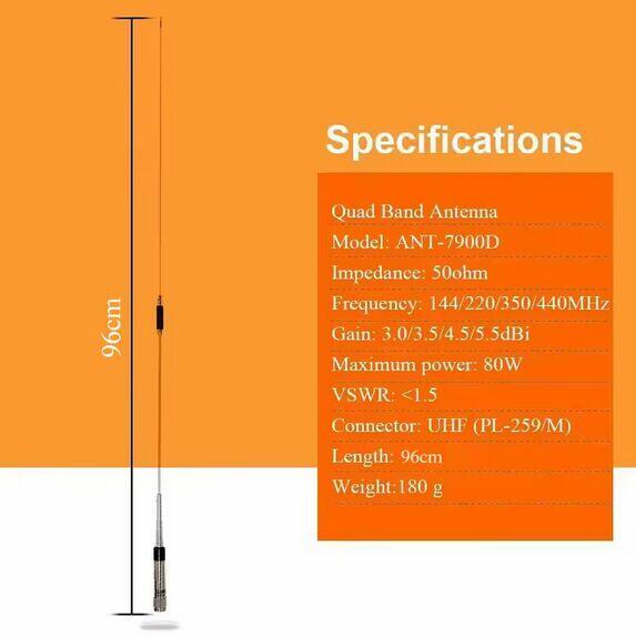 Antena czteropasmowa ANT-7900D 144/220/350/440 MHz mobilna