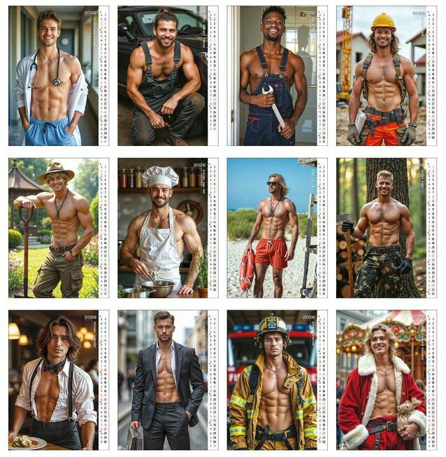 2026 kalendarz z chłopakami 13 kart na spirali