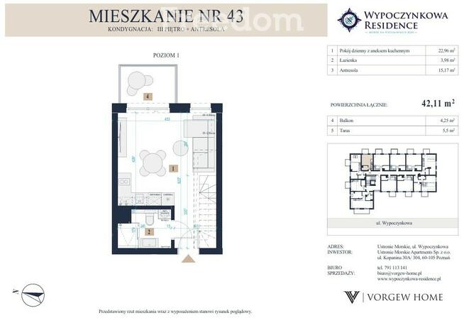 Dwupoziomowy apartament z tarasem, 400m od Morza