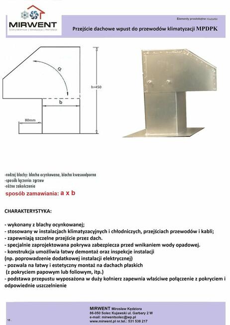 Przejście dachowe wpust do przewodów klimatyzacji STAN MAGAZ