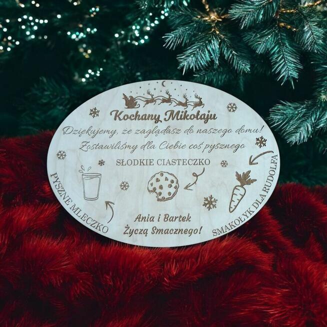 Drewniany talerzyk tacka na przysmaki dla Św. Mikołaja