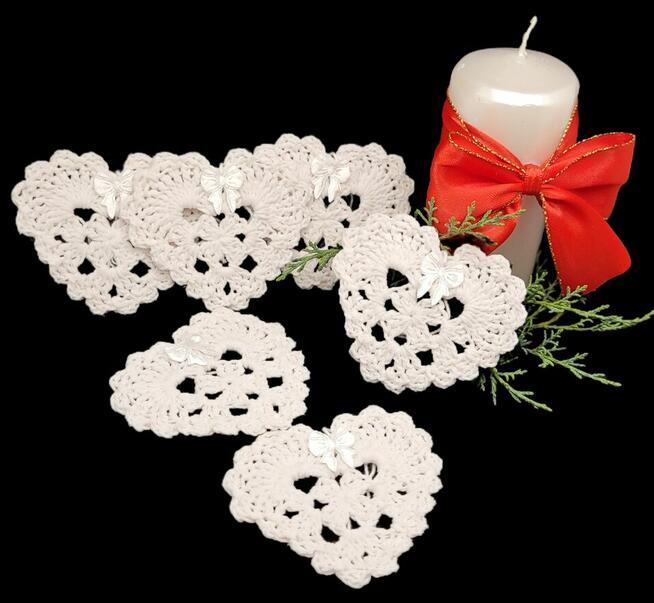 Choinkowe zawieszki serduszka ręcznie wykonane 6szt