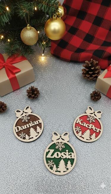 Drewniana bombka, bańka na choinkę z imieniem - Świąteczne