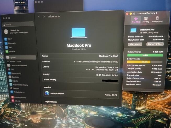 Macbook Pro A1990 2019/15,4 Retina/i9/16GB/512GB SSD/Touch