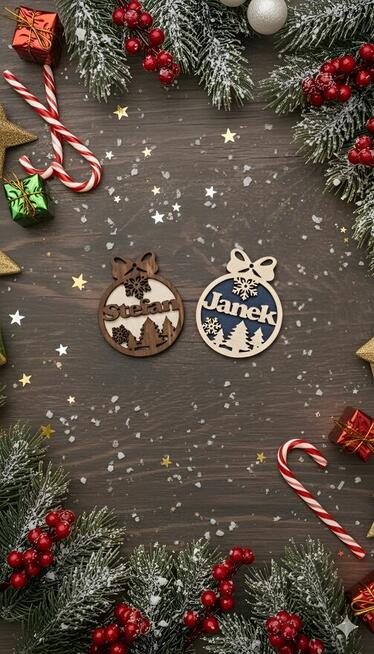 Drewniana bombka, bańka na choinkę z imieniem - Świąteczne