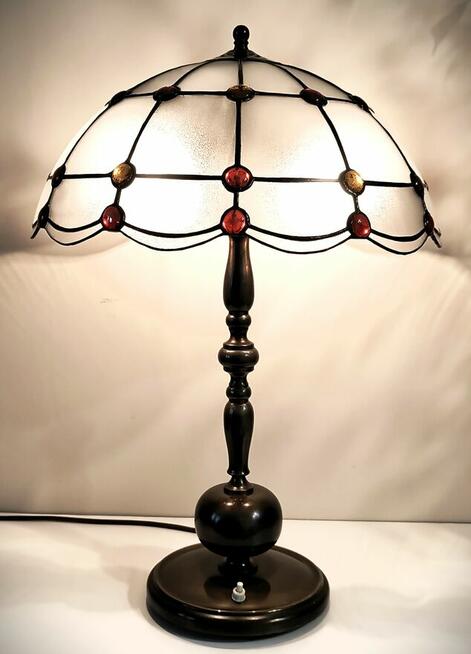 Lampa mosiądz witraż szkło gięte kaboszony