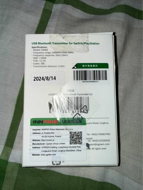 Transmiter Ugreen BT 5.0 do PS/Nintendo Switch