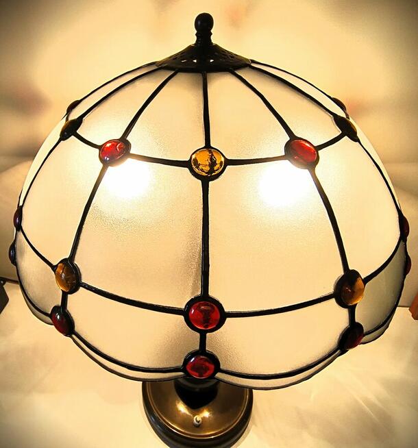 Lampa mosiądz witraż szkło gięte kaboszony