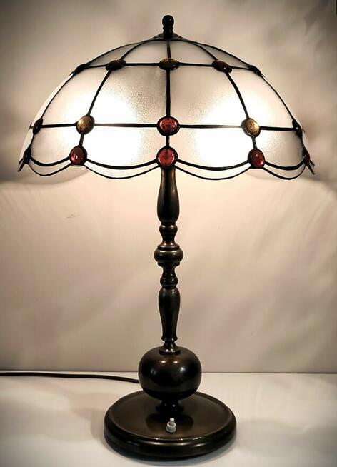 Lampa mosiądz witraż szkło gięte kaboszony