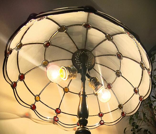 Lampa mosiądz witraż szkło gięte kaboszony