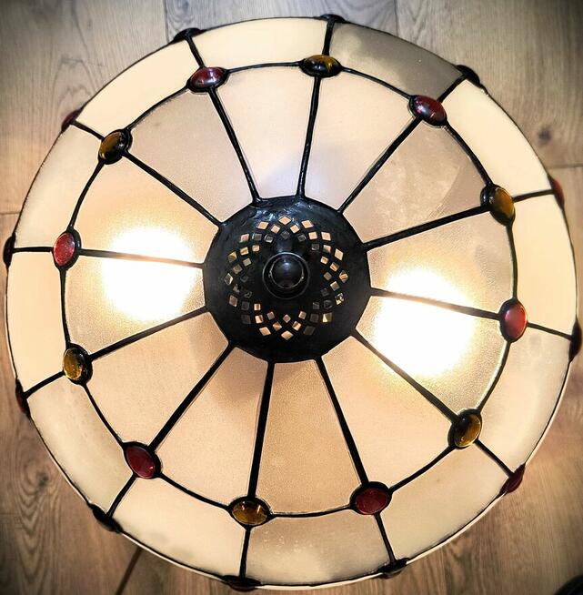 Lampa mosiądz witraż szkło gięte kaboszony