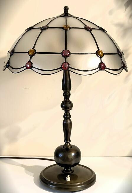 Lampa mosiądz witraż szkło gięte kaboszony