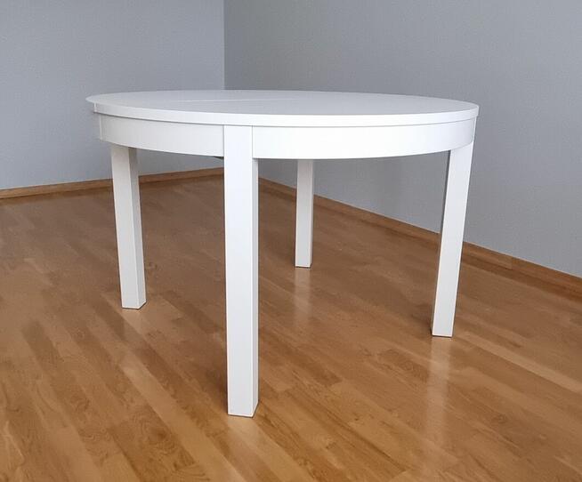 Biały okrągły stół IKEA BJURSTA 115cm rozkładany do 166cm