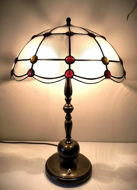 Lampa mosiądz witraż szkło gięte kaboszony