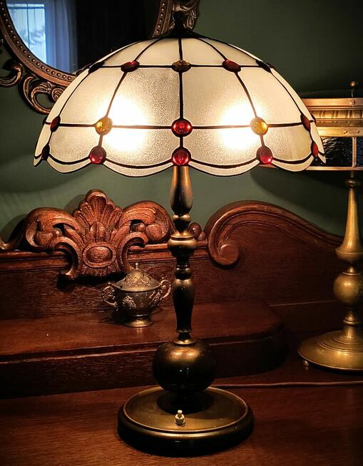Lampa mosiądz witraż szkło gięte kaboszony