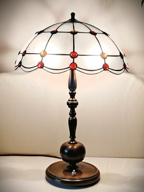 Lampa mosiądz witraż szkło gięte kaboszony