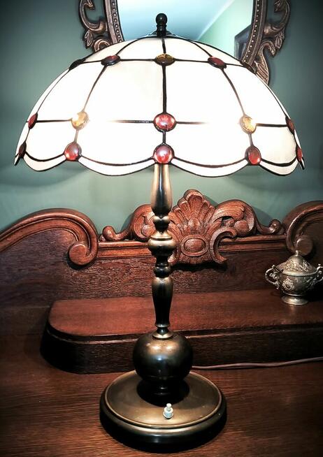 Lampa mosiądz witraż szkło gięte kaboszony