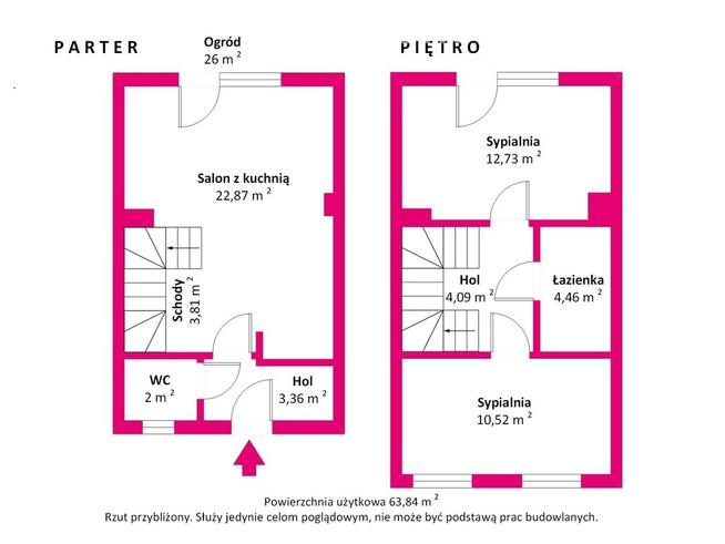 Segment z ogródkiem i 2 miejscami parkingowymi.