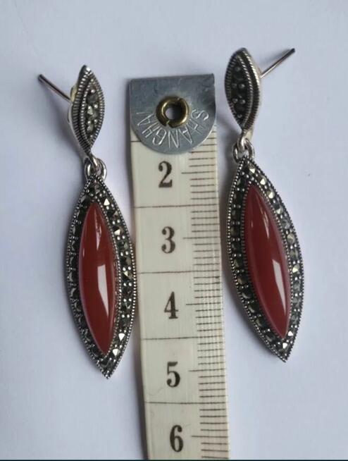 SREBRNE KOLCZYKI I ZAWIESZKA Z KORNEOLEM, NOWE Z METKAMI.