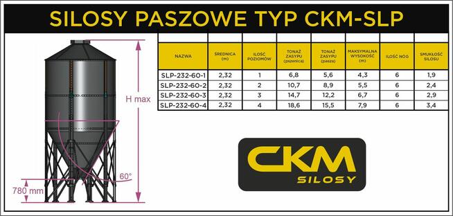 Silos lejowy paszowy CKM 18,8 m3, polski producent, złożony
