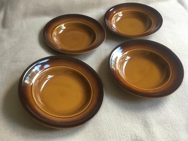 Stare talerze głębokie PRL ceramika kamionka Tułowice brąz Ł