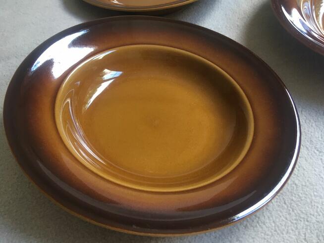 Stare talerze głębokie PRL ceramika kamionka Tułowice brąz Ł