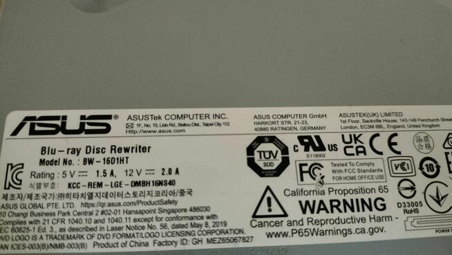 Nagrywarka Blu-ray Disc .50/100GB. model RW 1601HT