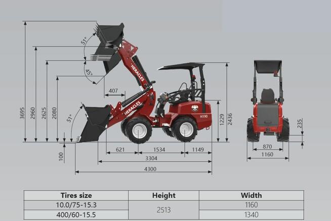 Ładowarka kołowa HERACLES H190 – 1000 kg udźwigu, silnik YAN