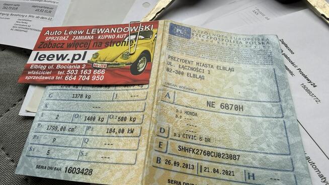 Honda Civic 1.8 Benzyna Moc 141KM Zarejestrowany Ubezpieczony