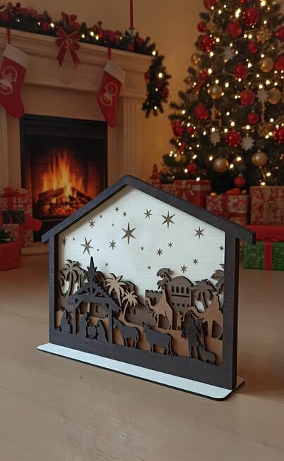 Drewniana Szopka Bożonarodzeniowa 3D – Ozdoba Świąteczna