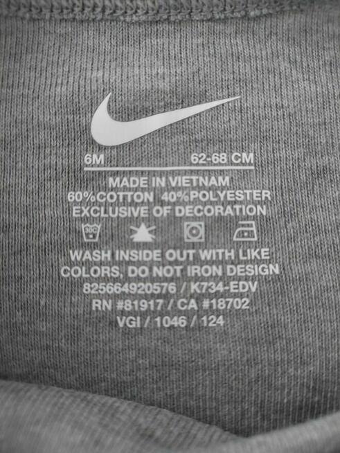 Body na długi rękaw Nike 6m. 62-68cm - 3sztuki