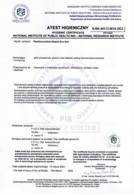 Ekologiczny koncentrat glikolu do C.O. -60°C 20L | Gliquid E